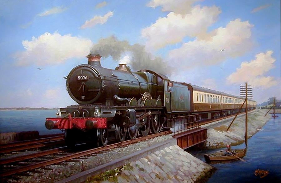 900x586 Castle At Starcross Painting By Mike Jeffries - Steam Engine Painting