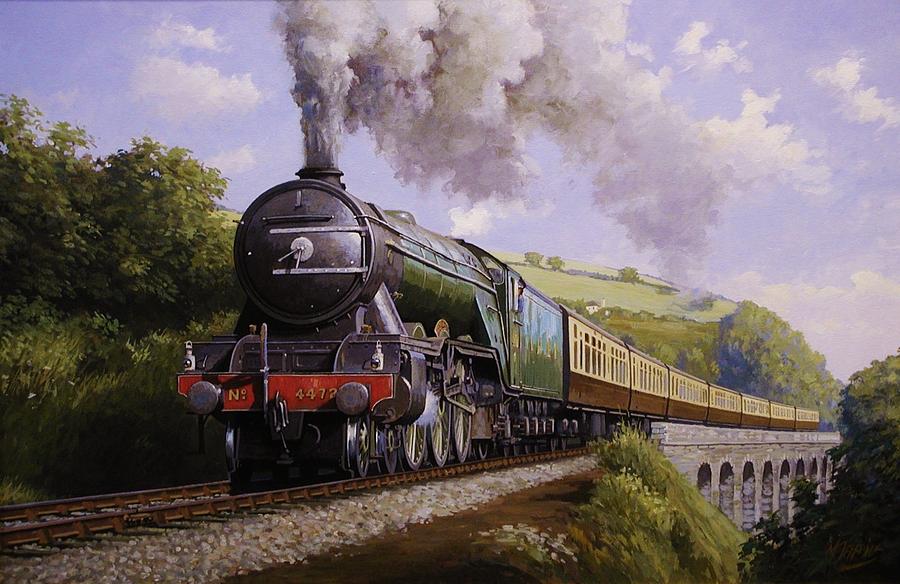 900x584 Flying Scotsman On Broadsands Viaduct. Painting By Mike Jeffries - Steam Engine Painting