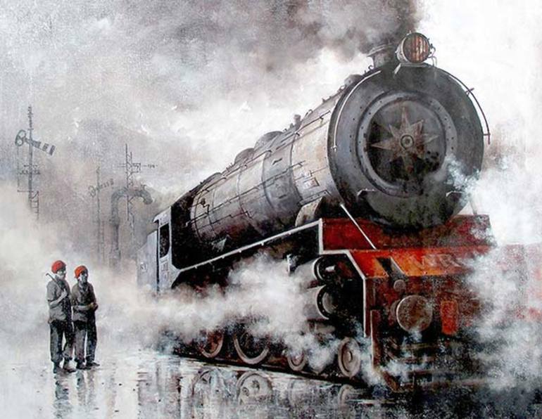 770x596 Saatchi Art Nostalgia Of Indian Steam Locomotives 15 Painting By - Steam Locomotive Painting
