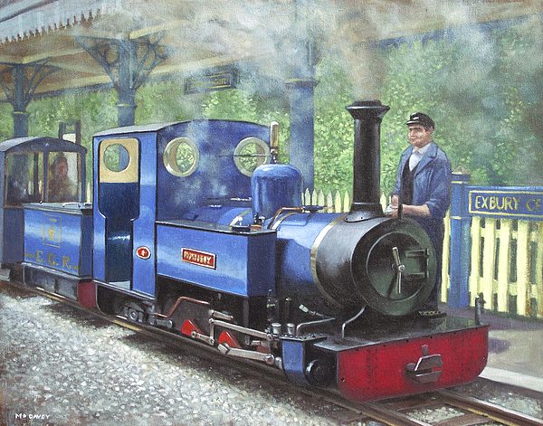 600x471 Exbury Steam Locomotive With Driver Painting By Martin Davey - Steam Locomotive Painting
