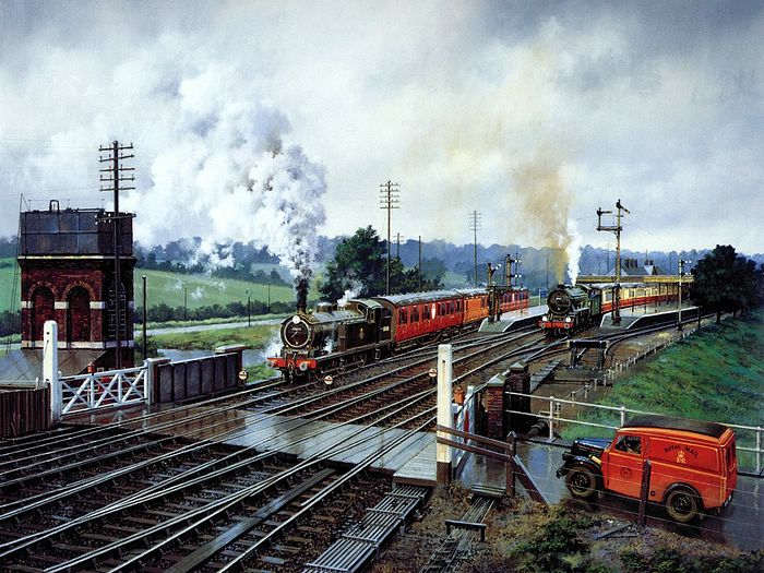 700x525 Railroad Art Steam Train Painting By Howard Fogg 19 - Steam Train Painting
