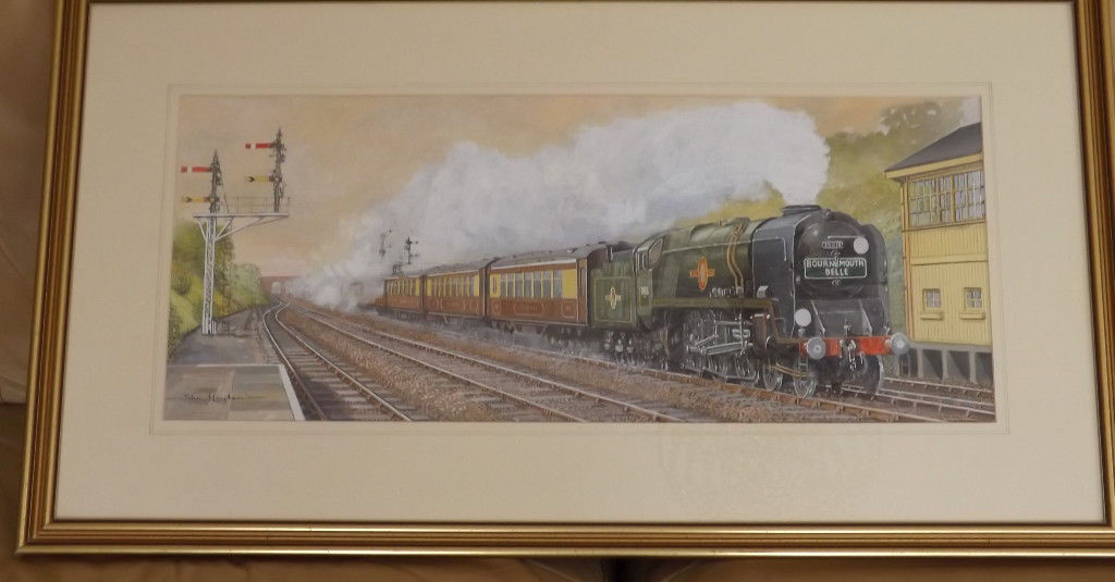 1024x535 Watercolour Painting Of The Bournemouth Belle Steam Train Passing - Steam Train Painting
