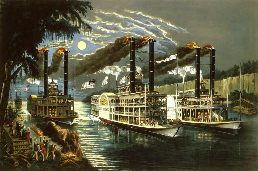 900x599 Steamboat Times Painting By Motionage Designs - Steamboat Painting
