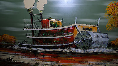 400x225 Large Ashbrook Studios Signed Illuminated Steamboat Painting - Steamboat Painting