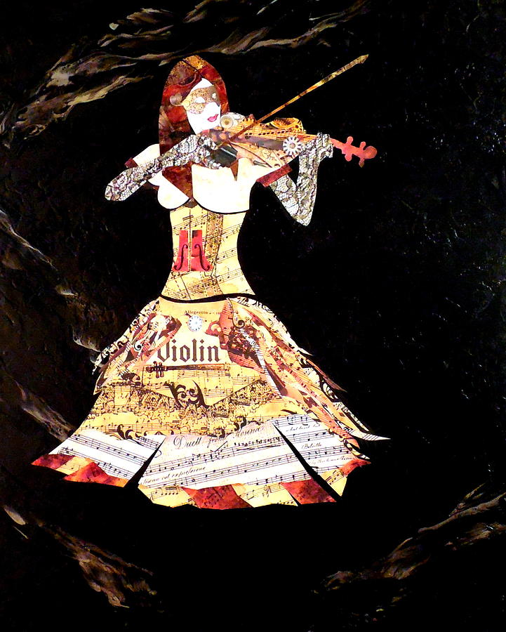 721x900 Steampunk Girl Abstract Painting Girl With Violin Fashion Collage - Steampunk Girl Painting