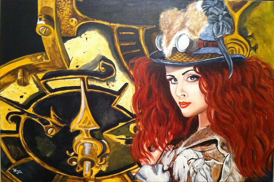 900x598 Steampunk Girl Painting By Ron Morgan - Steampunk Girl Painting