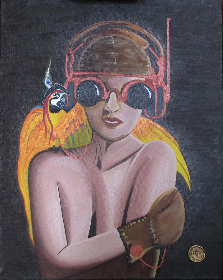 718x900 Steampunk Girl With Parrot Painting By Terry Horton - Steampunk Girl Painting