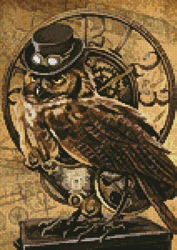 354x500 Mini Steampunk Owl Cross Stitch Pattern Owl - Steampunk Owl Painting