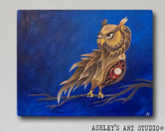 570x454 Steampunk Owl Painting - Steampunk Owl Painting