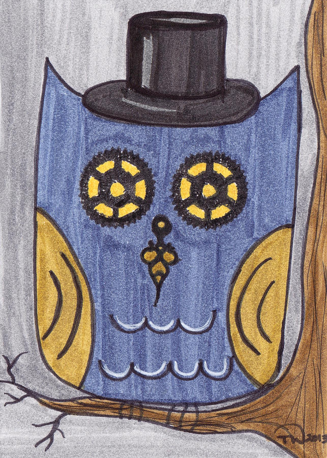 643x900 Steampunk Owl Painting By Tambra Wilcox - Steampunk Owl Painting