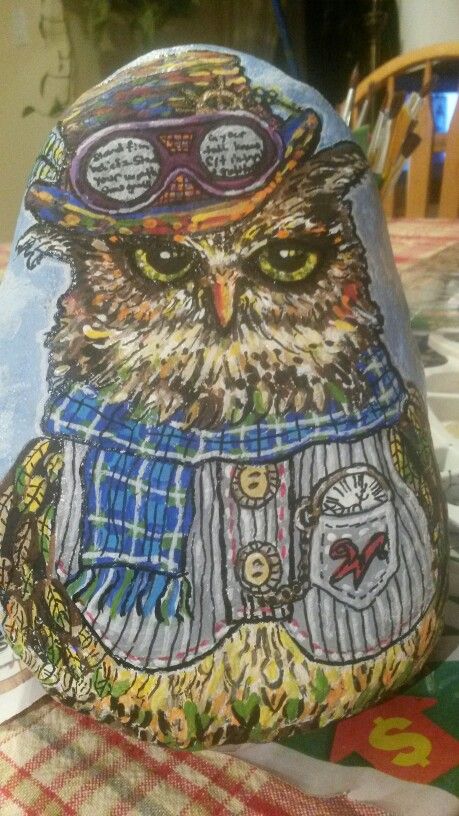 459x816 Steampunk Owl Painted Rock Owl Miscl Owl And Rock Art - Steampunk Owl Painting