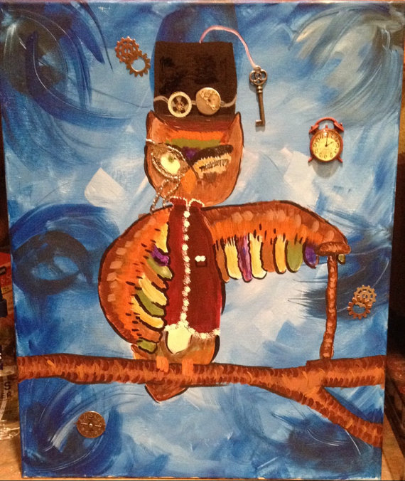 570x676 Steampunk Owl - Steampunk Owl Painting