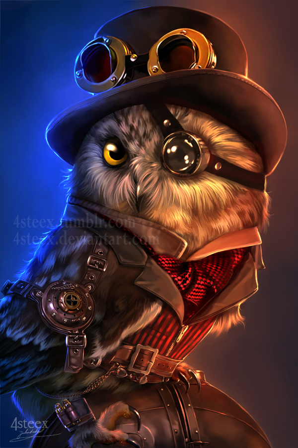 600x900 Steampunk Owl By 4steex - Steampunk Owl Painting