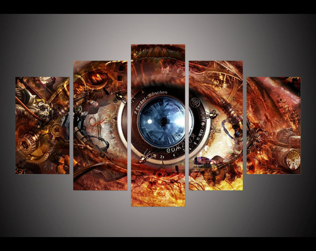 640x509 No Frame 5 Panels Wall Art Steampunk Abstract Eyes Wall Pictures - Steampunk Painting
