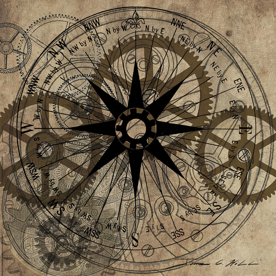 900x900 Steampunk Gold Gears Ii Painting By James Christopher Hill - Steampunk Painting
