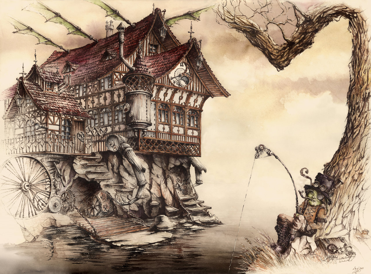 1280x948 Steampunk Landscape By Grimdreamart - Steampunk Painting