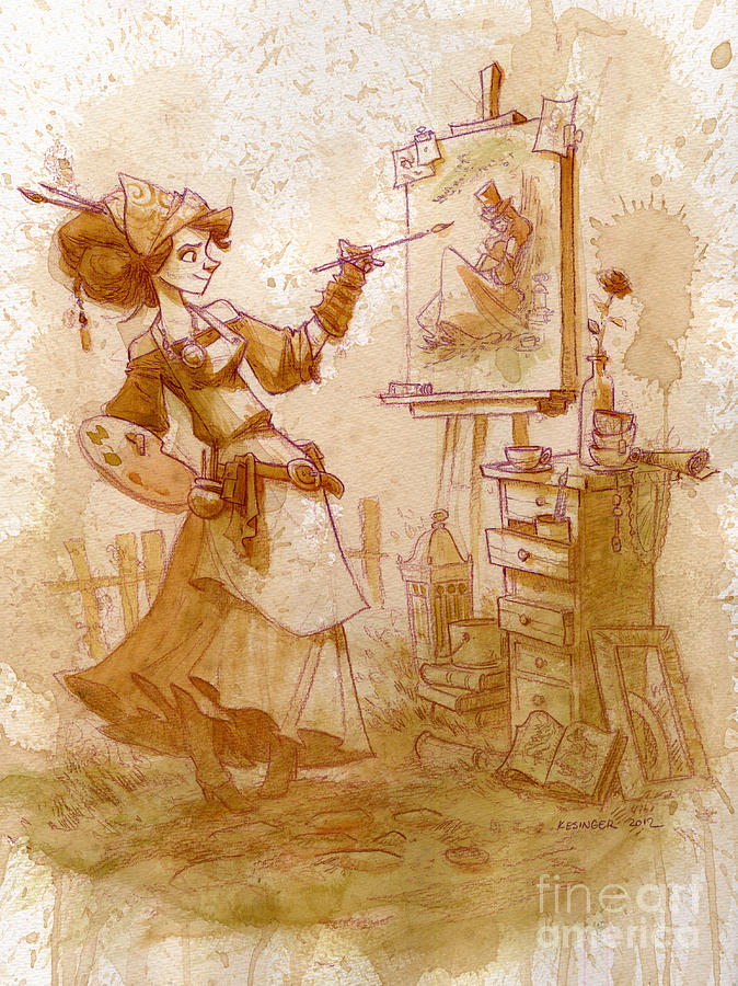 674x900 The Artist Painting By Brian Kesinger - Steampunk Painting
