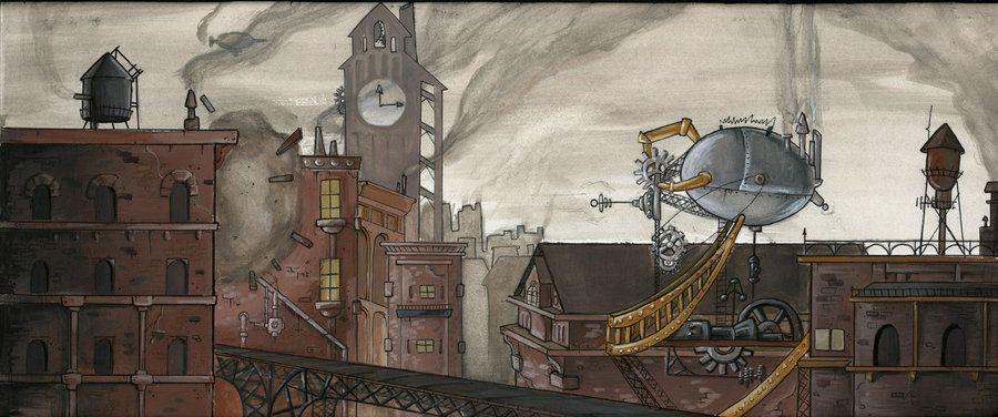 900x376 Steampunk City Destruction By ~remillardart - Steampunk Painting City