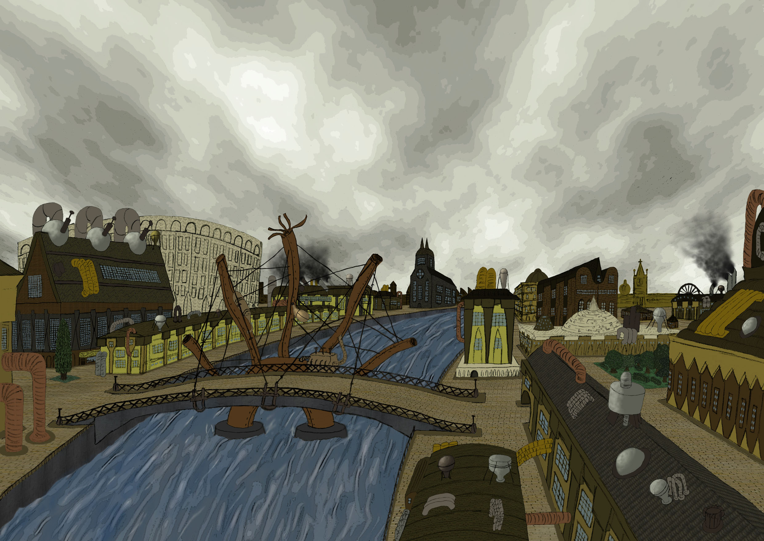 2481x1756 Steampunk City Search Styles - Steampunk Painting City