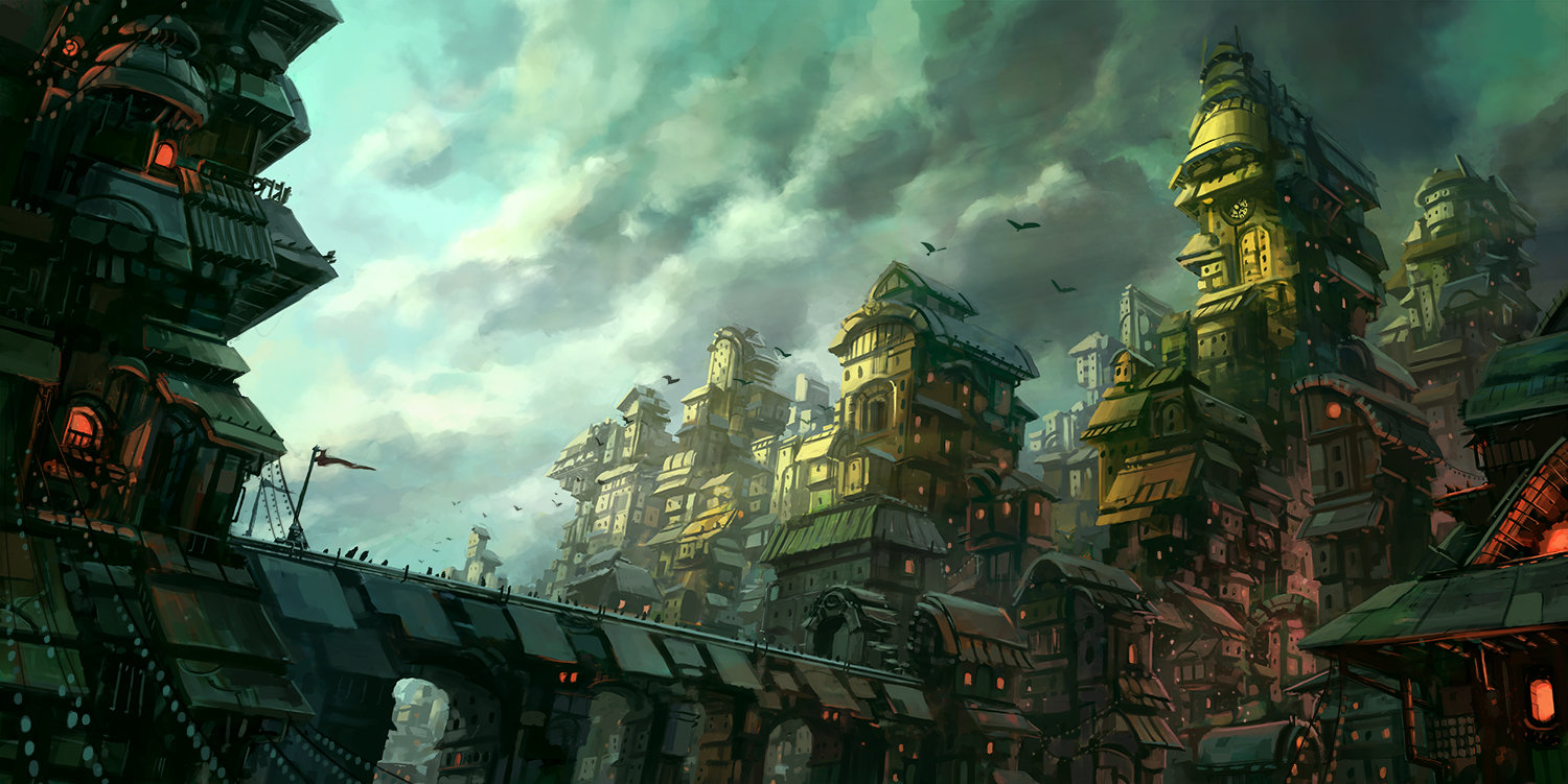 1500x751 Artstation - Steampunk Painting City