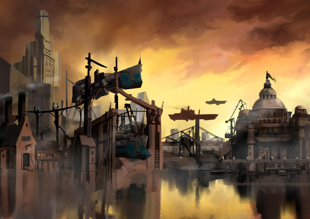 1063x752 Commission Steampunk City By Entar0178 - Steampunk Painting City