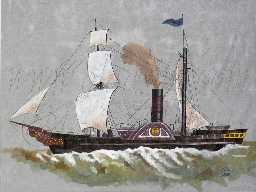 900x674 Steam Ship Painting By Olga Belova - Steamship Painting