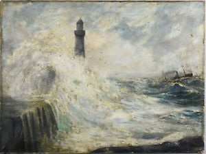 300x224 Antique Oil On Canvas Seascape Painting - Steamship Painting