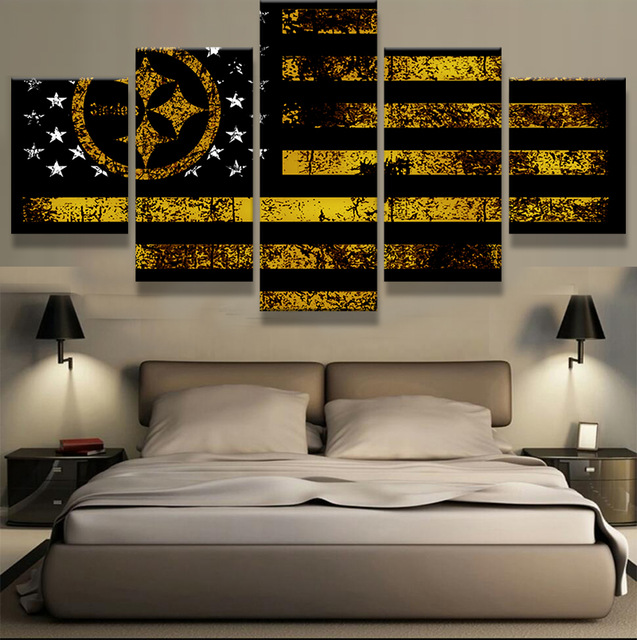 637x640 5 Panel Pittsburgh Steelers Spor Flag Logo Modern Home Wall Decor - Steelers Canvas Painting