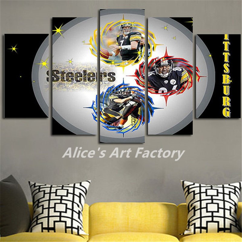 800x800 5plane Wall Oil Painting Calligraphy Steeler Canvas Art Poster - Steelers Canvas Painting