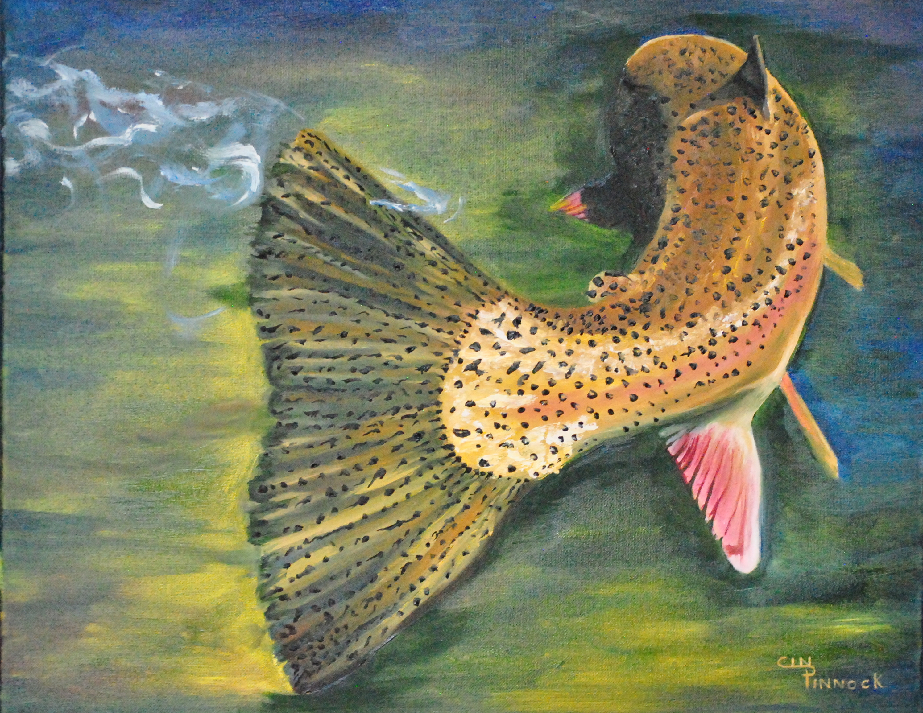 2992x2312 Cindy Pinnock Artwork Trout Tail Original Painting Oil Fish Art - Steelhead Painting