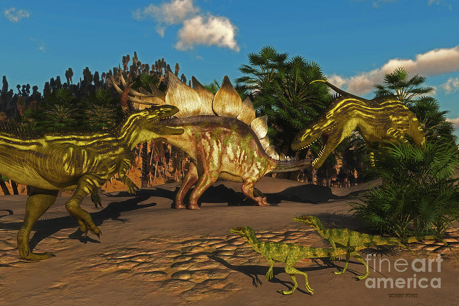 900x600 Stegosaurus Battle With Torvosaurus Painting By Corey Ford - Stegosaurus Painting