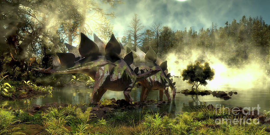 900x450 Stegosaurus In Swamp Painting By Corey Ford - Stegosaurus Painting