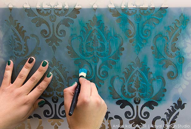 612x413 Ikea Ikat Stencil Hack With Metallic Paints - Stencils For Painting