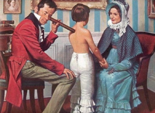 512x375 Laennec Examing A Young Boy By Auscultati Open I - Stethoscope Painting