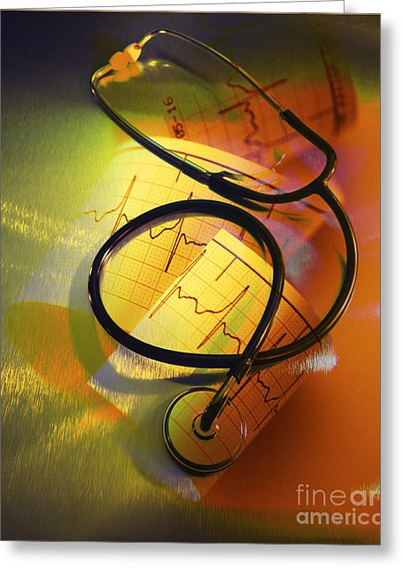 455x646 Ekg Greeting Cards Fine Art America - Stethoscope Painting