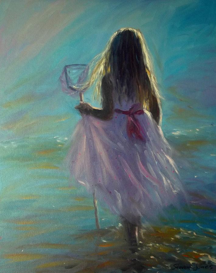 710x900 Girl In Evening Light Beach Scene Painting By Steven Jones - Steve Jones Painting