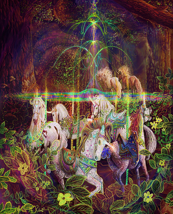 730x900 Magical Carousel Painting By Steve Roberts - Steve Roberts Painting