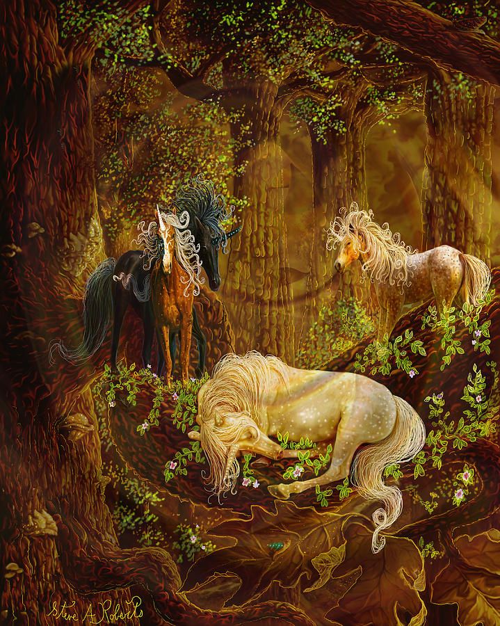 719x900 Sleeping Beauty Painting By Steve Roberts Unicorns - Steve Roberts Painting