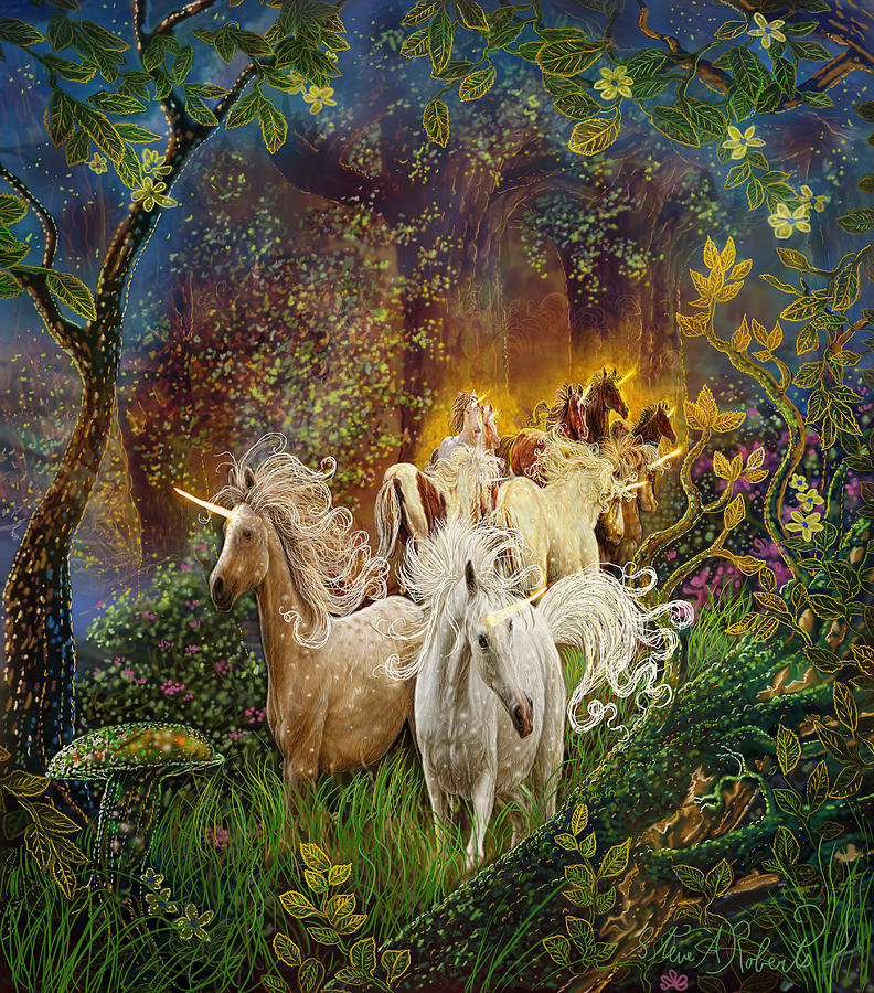 792x900 The Last Unicorns Painting By Steve Roberts - Steve Roberts Painting