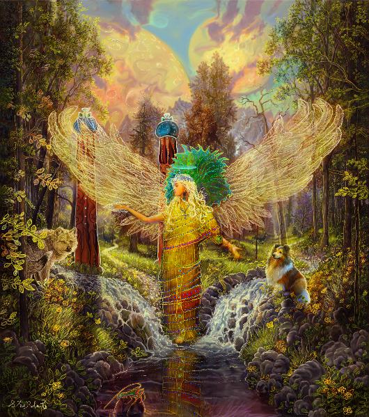 530x599 Archangel Haniel Painting By Steve Roberts - Steve Roberts Painting
