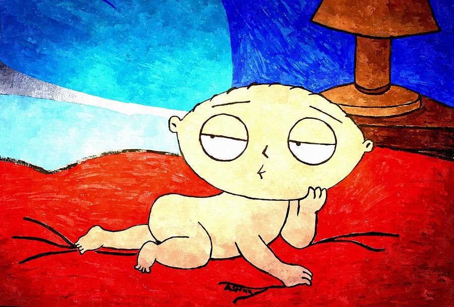 900x610 Stewie On Bed Painting By Amanda Struz - Stewie Griffin Painting