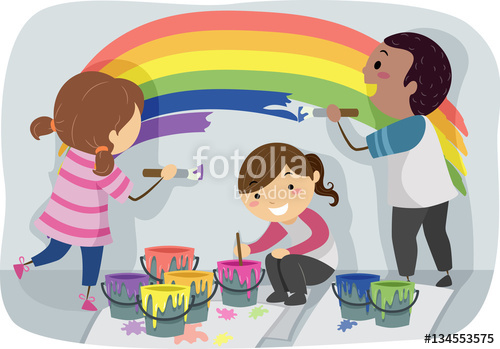 500x349 Stickman Kids Rainbow Paint Wall Stock Image And Royalty Free - Stickman Painting