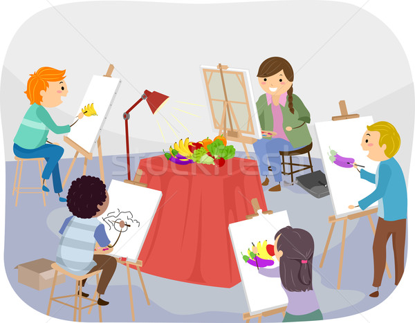 600x467 Stickman Teens Painting Indoors Vector Illustration Lenm - Stickman Painting