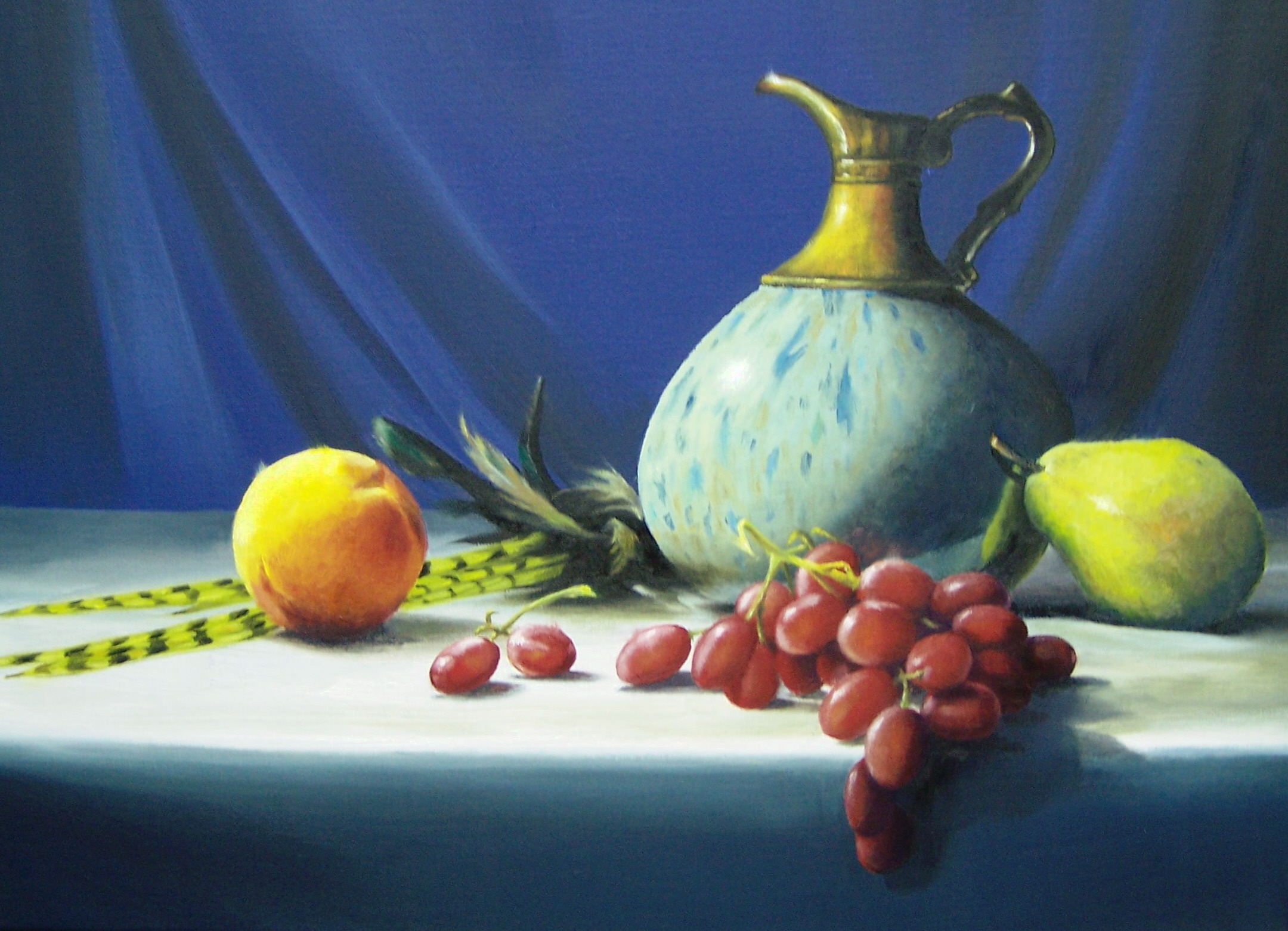 2160x1561 Still Life Painting With Teal Pitcher And Fruit - Still Life Painting Fruit