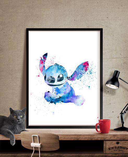 491x600 Disney Lilo And Stitch Watercolor Poster Print, Watercolor - Stitch Painting Disney