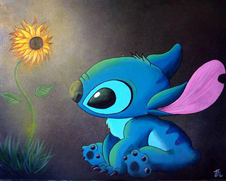 770x616 Saatchi Art Stitch Sunflower Disney Painting By Cloud Lee - Stitch Painting Disney