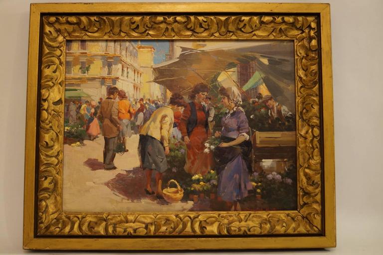 768x512 Oil On Canvas Painting Of Fruit Market Scene - Stock Market Painting