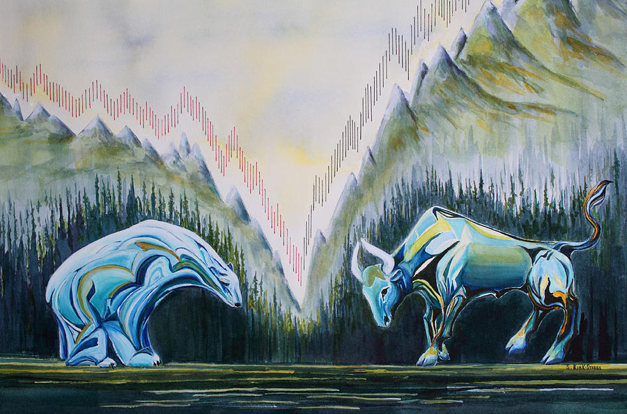 900x595 Stock Market Titans Painting By Sheila Kirk - Stock Market Painting