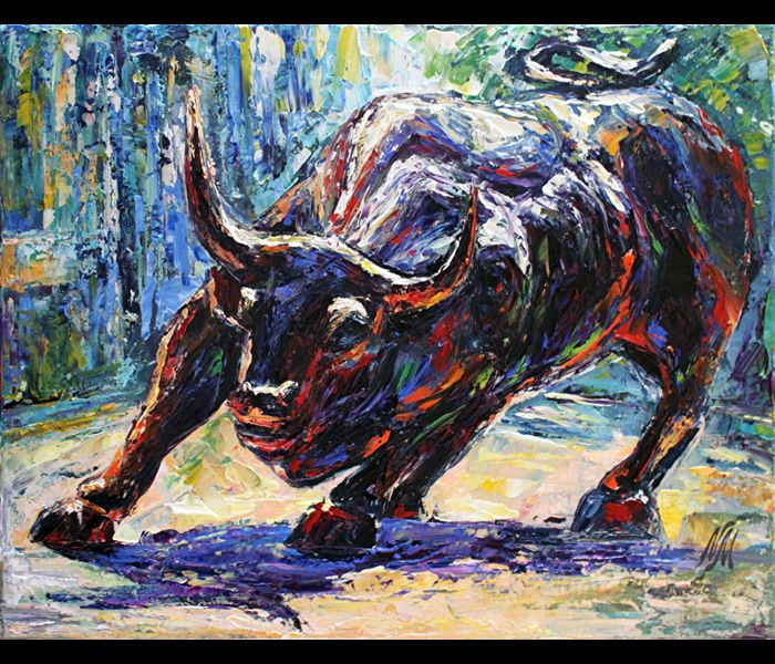 700x600 Abstract Charging Bull Drawing Charging Bull Painting Charging - Stock Market Painting