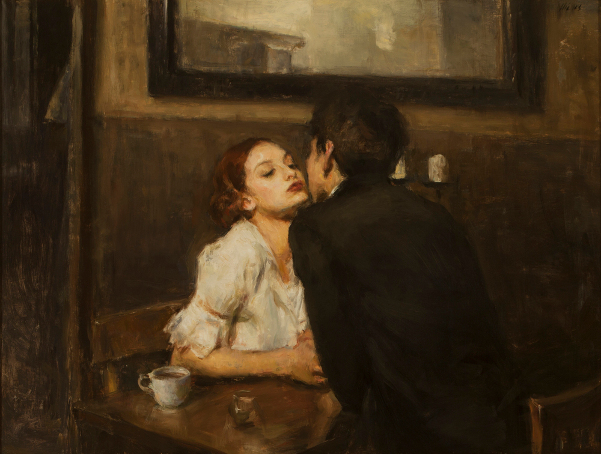 601x454 Ron Hicks (1965) American Gallery - Stolen Kiss Painting